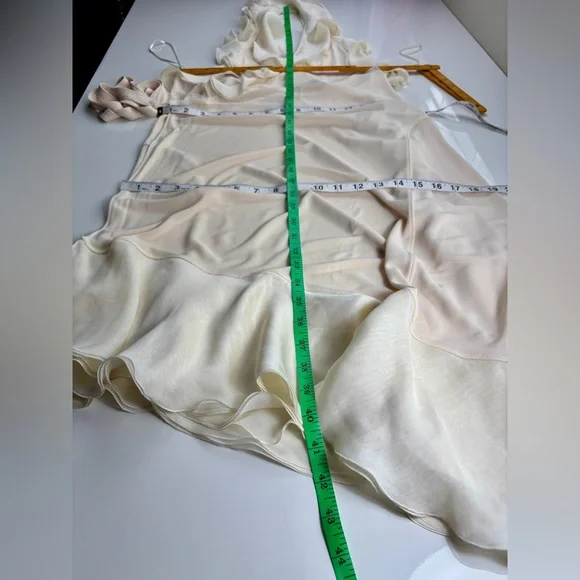 Jean Paul Gaultier Cream Silk & Rayon Backless Ruffle Halter Wrap Dress, Sz L - Picture 15 of 16